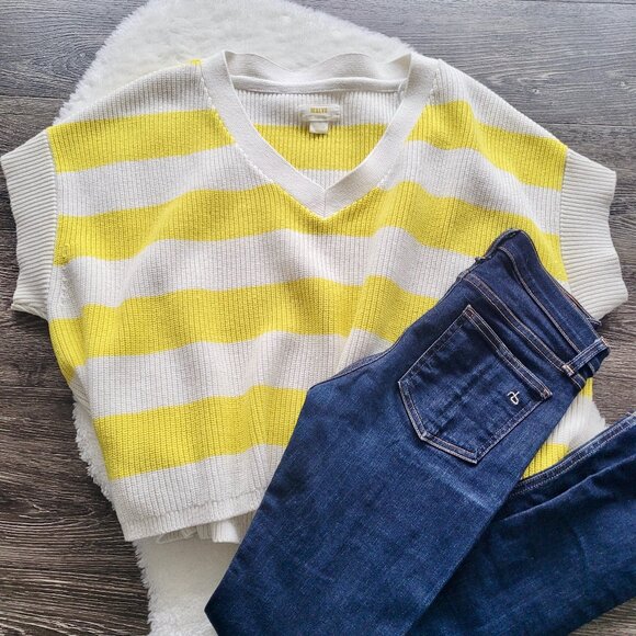 Anthropologie 💛 Oversized Stripe V-Neck Sweater Vest in Chartreuse By Maeve - Picture 1 of 13